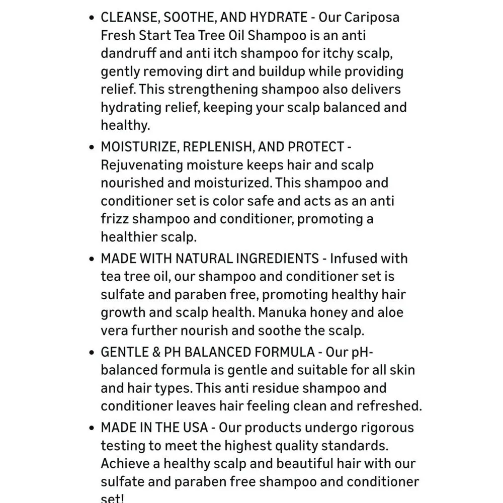 Cariposa Fresh Start Shampoo Conditioner Anti-Dandruff Itchy Scalp Treatment Set